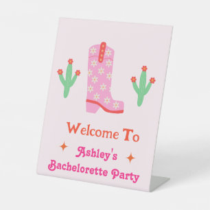Lasst uns die Girls Pink Cowgirl Junggeselinnen-Ab Sockelschild