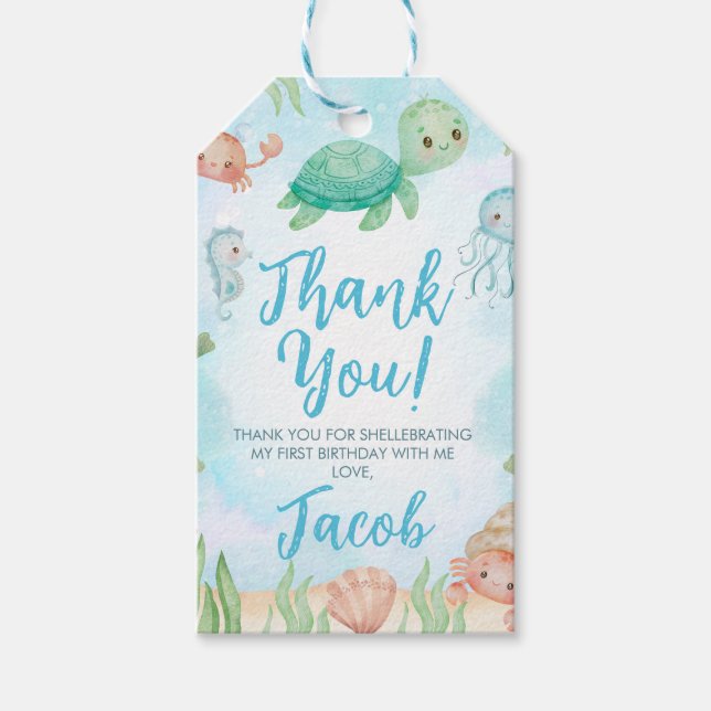 Lasst uns die Meeresschildkröte am Geburtstag unte Geschenkanhänger (Vorderseite)