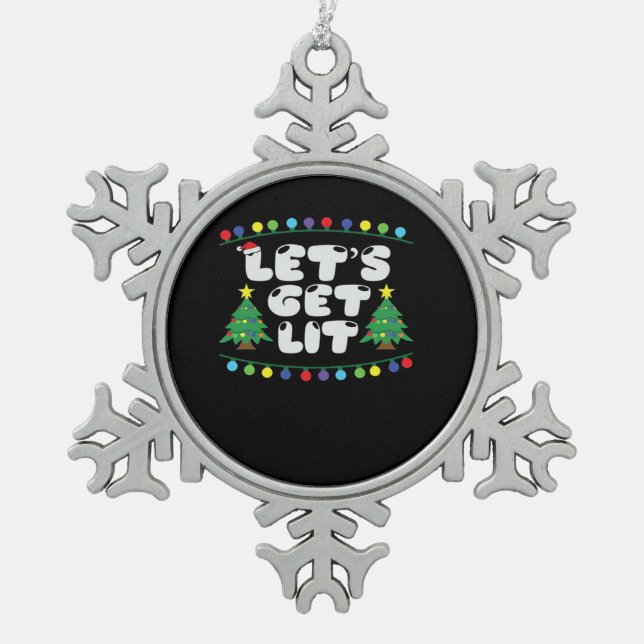 Lasst uns die Weihnachtsbaum-Jingle-Glocken sehen Schneeflocken Zinn-Ornament (Vorderseite)