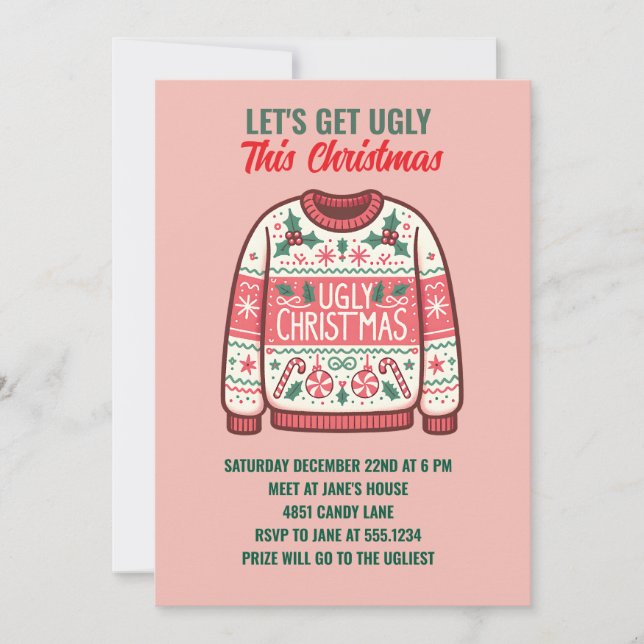 Lasst uns dieses Weihnachts-Tacky-Sweater-Party hä Einladung (Vorderseite)