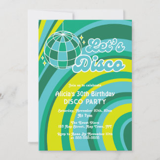 Lasst uns Disco Groovy Wave Retro 70er Green Gebur Einladung