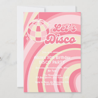 Lasst uns Disco Groovy Wave Retro 70er Pink Geburt Einladung