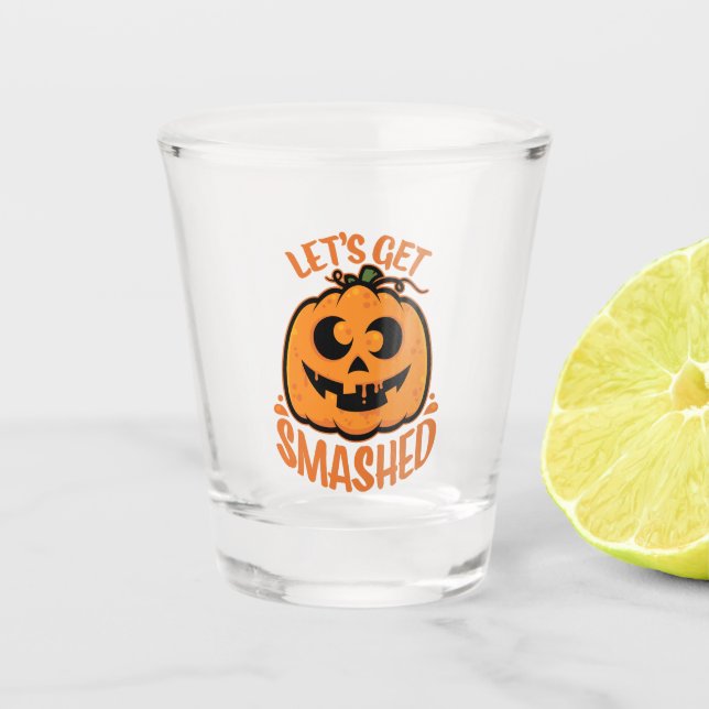 Lasst uns ein gestricktes Tipsy Halloween Jack-O’- Schnapsglas (Vorderseite)