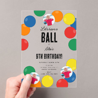 Lasst uns ein Party-Thema für Ball-Kindergeburtsta Acryleinladungen