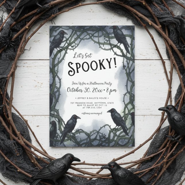 Lasst uns ein Spooky Raven Halloween-Party holen Einladung (Von Creator hochgeladen)