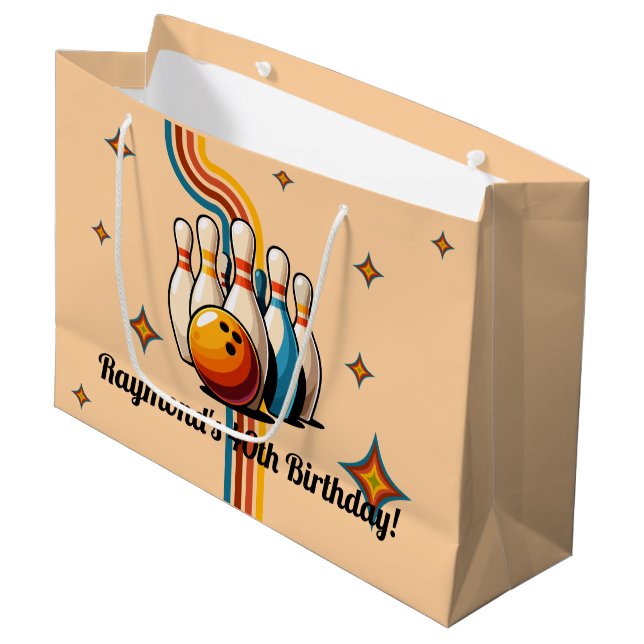 Lasst uns eine lustige Bowling-Geburtstagsfeier st Große Geschenktüte (Vorderseite Schrägansicht)