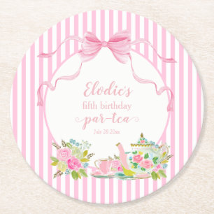 Lasst uns eine Par-tea Pink Floral Geburtstagsfeie Runder Pappuntersetzer