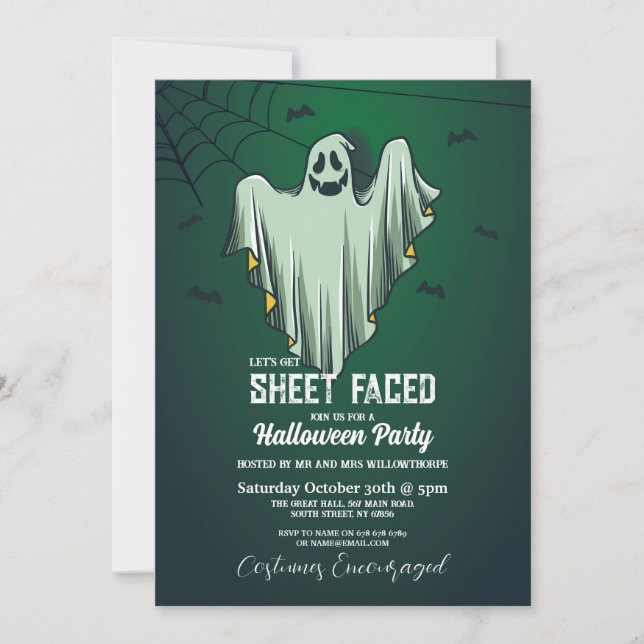 Lasst uns einen Schlag-Faced-Halloween-Party-Ghost Einladung (Vorderseite)