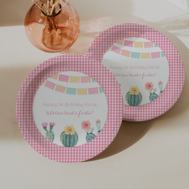 Lasst uns einen Taco über einen Fiesta Cactus Pape Pappteller (Fun Mexican fiesta inspired cactus paper plates for girl birthday party or baby girl shower party)
