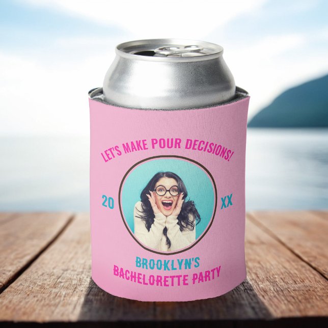 Lasst uns Entscheidungen treffen Junggeselinnen-Ab Dosenkühler (Let's Make Pour Decisions Bachelorette Party Can Cooler in Pink and Blue)