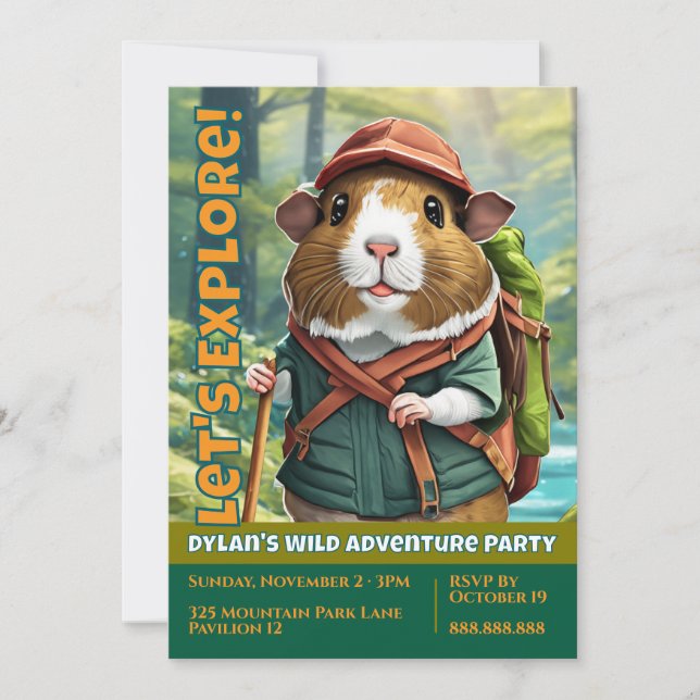 Lasst uns erkunden! Outdoor-Meerschweinchen-Wander Einladung (Vorderseite)