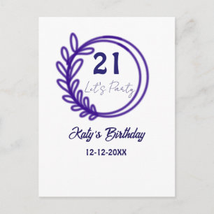 LASST UNS FEIERN 21. Geburtstag Name LILA BLUMEN K Postkarte
