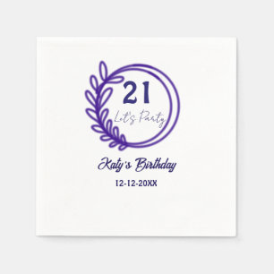 LASST UNS FEIERN 21. Geburtstag Name LILA BLUMEN K Serviette
