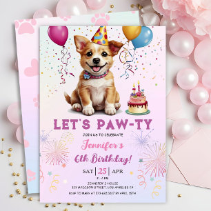 Lasst uns feiern 6. Geburtstag Hund Welpe Mädchen Einladung
