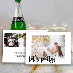 Lasst uns feiern Black Brush Script 4 Foto Verlobu Einladung