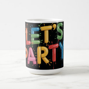 Lasst uns feiern! Farbspritzer-Grafik: Bunte 3D-El Kaffeetasse