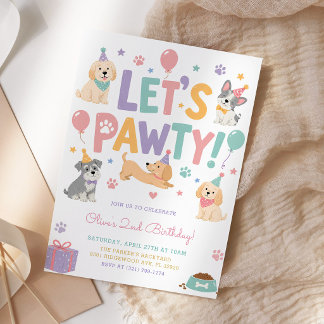 Lasst uns feiern Hund Welpe Thema Mädchen Geburtst Einladung