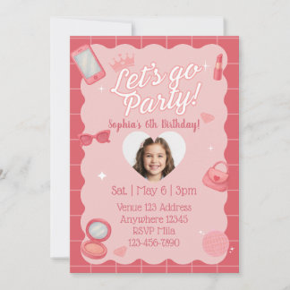 Lasst uns feiern Make-up & Pink Bild Geburtstag Einladung