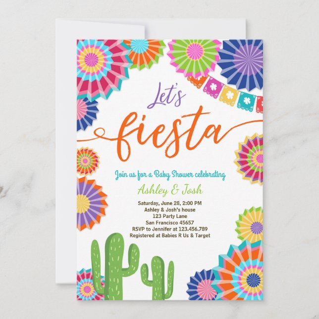 Lasst uns Fiesta Baby Dusche Einladung Mexican Cac (Vorderseite)