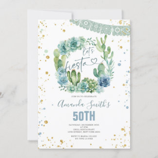 Lasst uns Fiesta Blue Cactus floral jeden Geburtst Einladung
