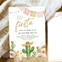 Lasst uns Fiesta Cactus Watercolor Brautparty Invi