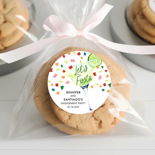 Lasst uns Fiesta-Engagement-Partei für die Gunst Runder Aufkleber (Fiesta Couples Engagement Favor Sticker)