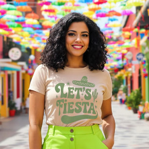 Lasst uns Fiesta Groovy Sombrero Kaktus Festlich T-Shirt