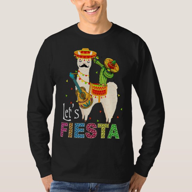 Lasst uns Fiesta Llama Cinco De Mayo Cactus Sombre T-Shirt (Vorderseite)