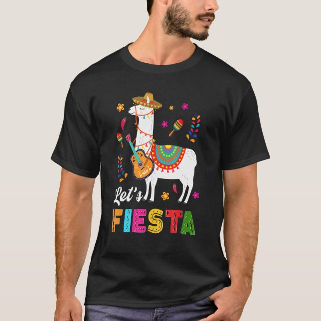Lasst uns Fiesta Llama Cinco De Mayo Cactus Sombre T-Shirt (Vorderseite)
