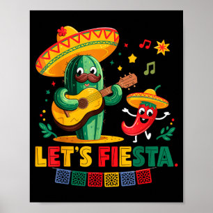 Lasst uns Fiesta Mexiko Fiesta Taco Gitarre Kaktus Poster