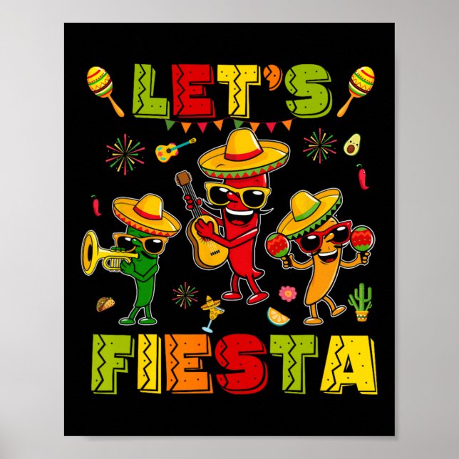 Lasst uns Fiesta Shirt Mexican Party Let's Fiesta  Poster (Vorne)