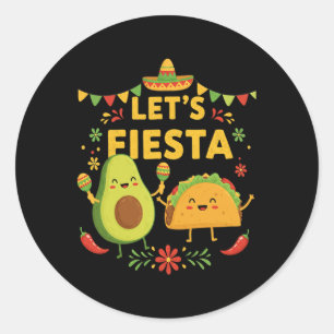 Lasst uns Fiesta Taco Avocado Lustig Cinco De Mayo Runder Aufkleber