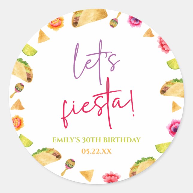 Lasst uns Fiesta Taco Mexican Fiesta Birthday Part Runder Aufkleber (Vorderseite)