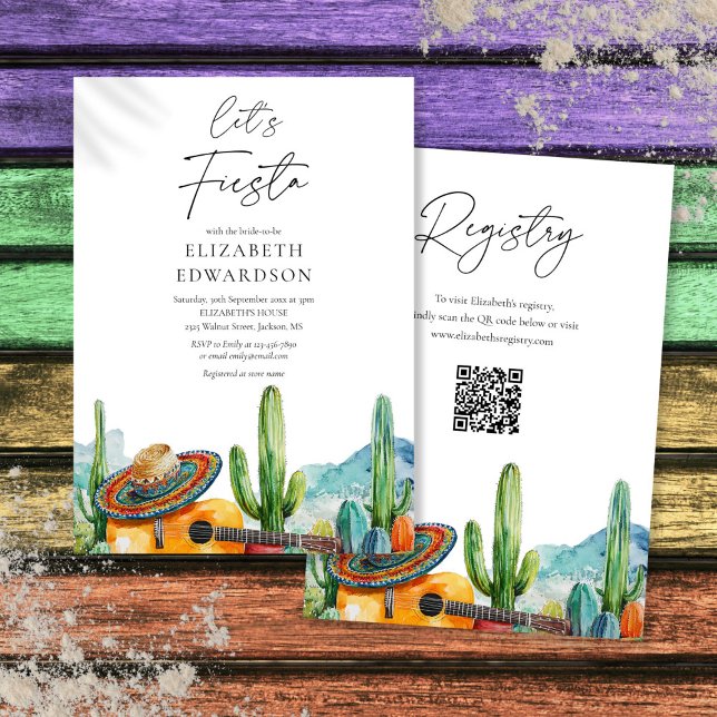 Lasst uns Fiesta Watercolor QR Code Brautparty Einladung (Let's Fiesta Watercolor QR Code Bridal Shower Invitation)