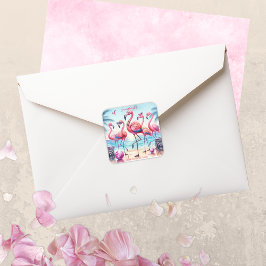 Lasst uns Flamingle Beach Party Geburtstag feiern Quadratischer Aufkleber