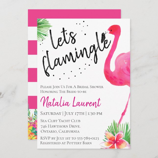 Lasst uns Flamingle Bridal Dusche Einladung (Vorne/Hinten)