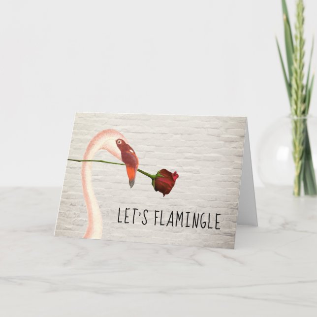 Lasst uns Flamingle Flamingo Rose Valentine Karte (Vorderseite)