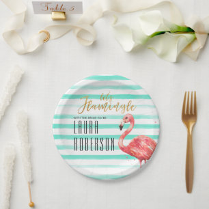 Lasst uns Flamingle Minze Watercolor   BRAUTPARTY Pappteller