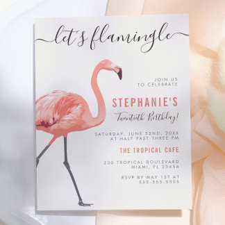Lasst uns Flamingle | Moderne Flamingo Geburtstags Einladungspostkarte