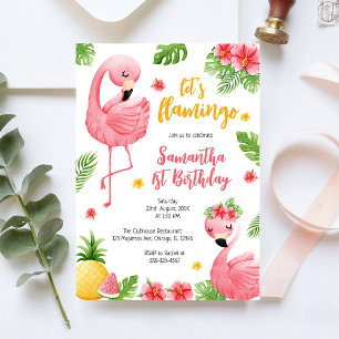 Lasst uns Flamingle Pink Girl Tropical Geburtstag Einladung