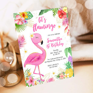 Lasst uns Flamingle Pink Girl Tropical Geburtstag Einladung