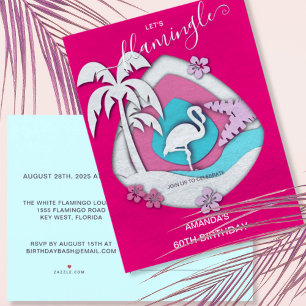 Lasst uns Flamingle Tropical Flamingo 60. Geburtst Einladungspostkarte