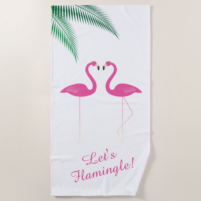 Lasst uns Flamingle Tropical Flamingo Beach Handtu Strandtuch (Vorderseite)