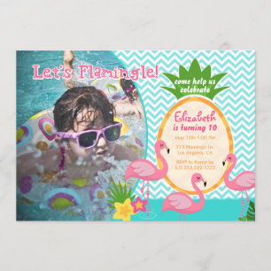 Lasst uns Flamingle Tropical Foto zum Geburtstag e Einladung