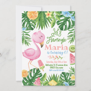 Lasst uns Flamingle Tropical Fruit Flamingo Geburt Einladung