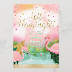 Lasst uns Flamingle Tropical Pink Flamingos Einlad Einladung