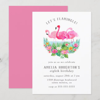 Lasst uns Flamingle Watercolor Flamingo Geburtstag Einladung