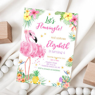 Lasst uns Flamingo Flamingle Tropical Geburtstag f Einladung