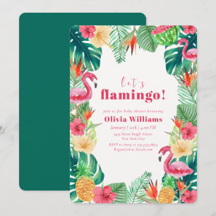 Lasst uns Flamingo Tropical Botanical Baby Shower Einladung