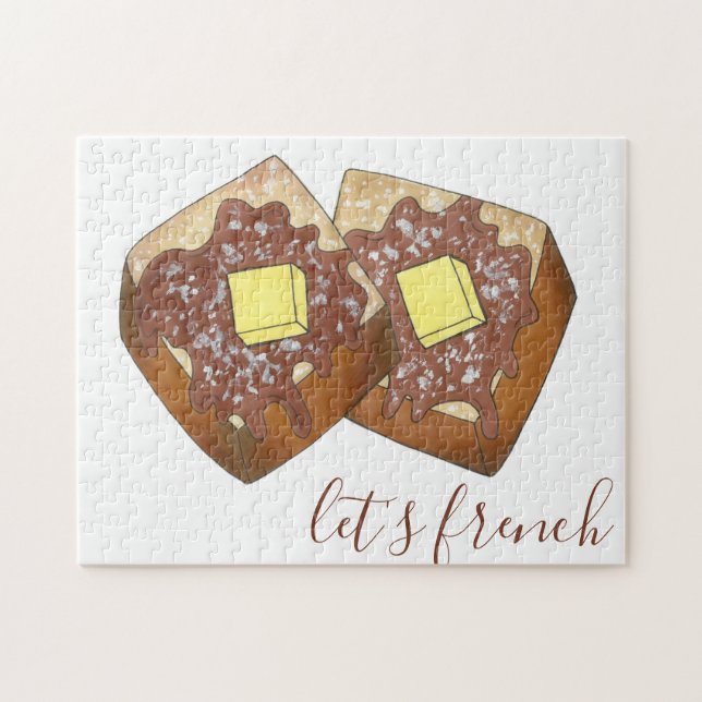 Lasst uns französische Toastscheiben mit Sirup und Puzzle (Horizontal)